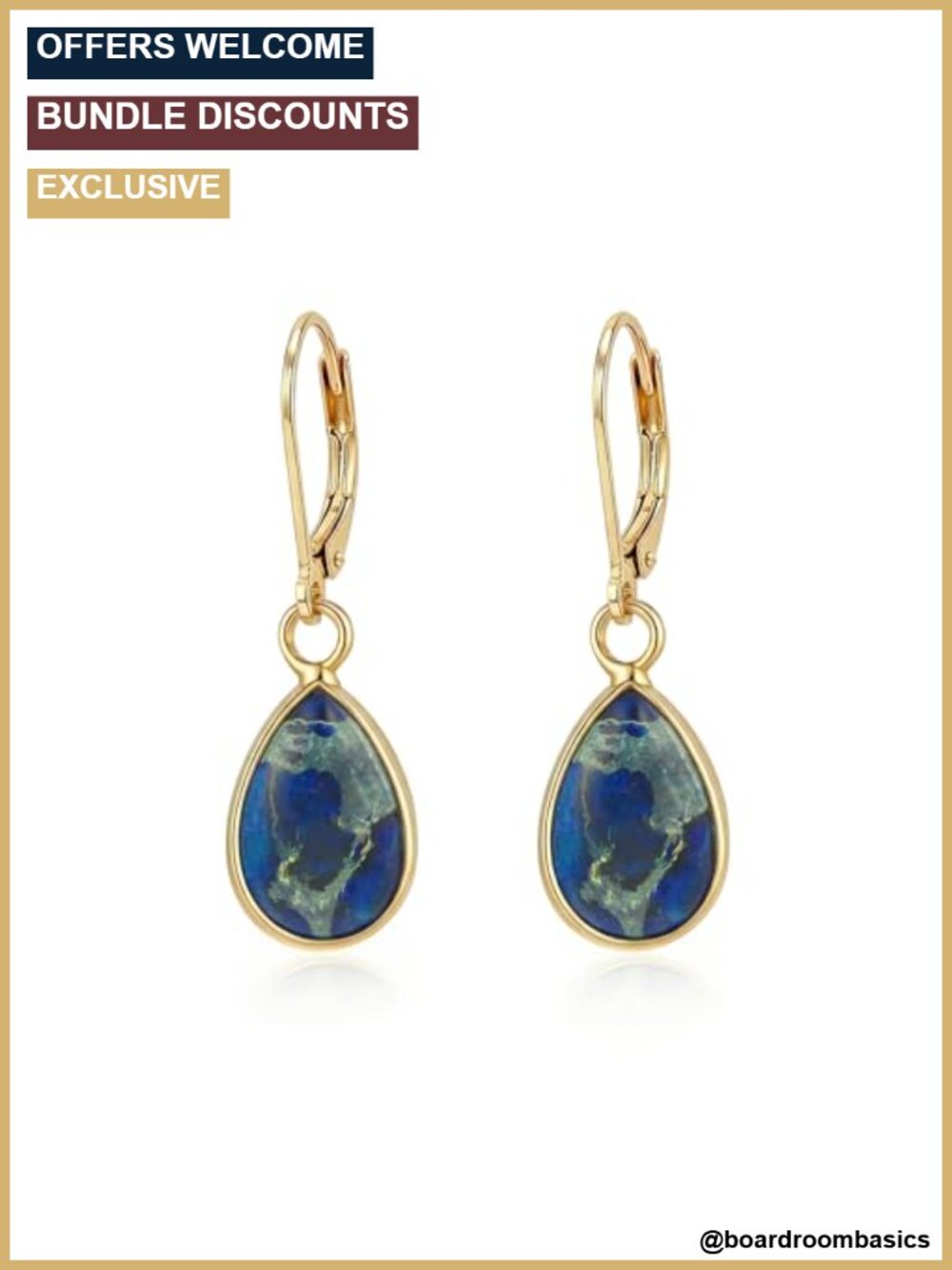 Natural Stone Teardrop Dangle Drop Earrings 14K Gold Plated Boho Jewelry Gift